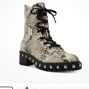 SCHUTZ Snake Print Leather Combat Boots